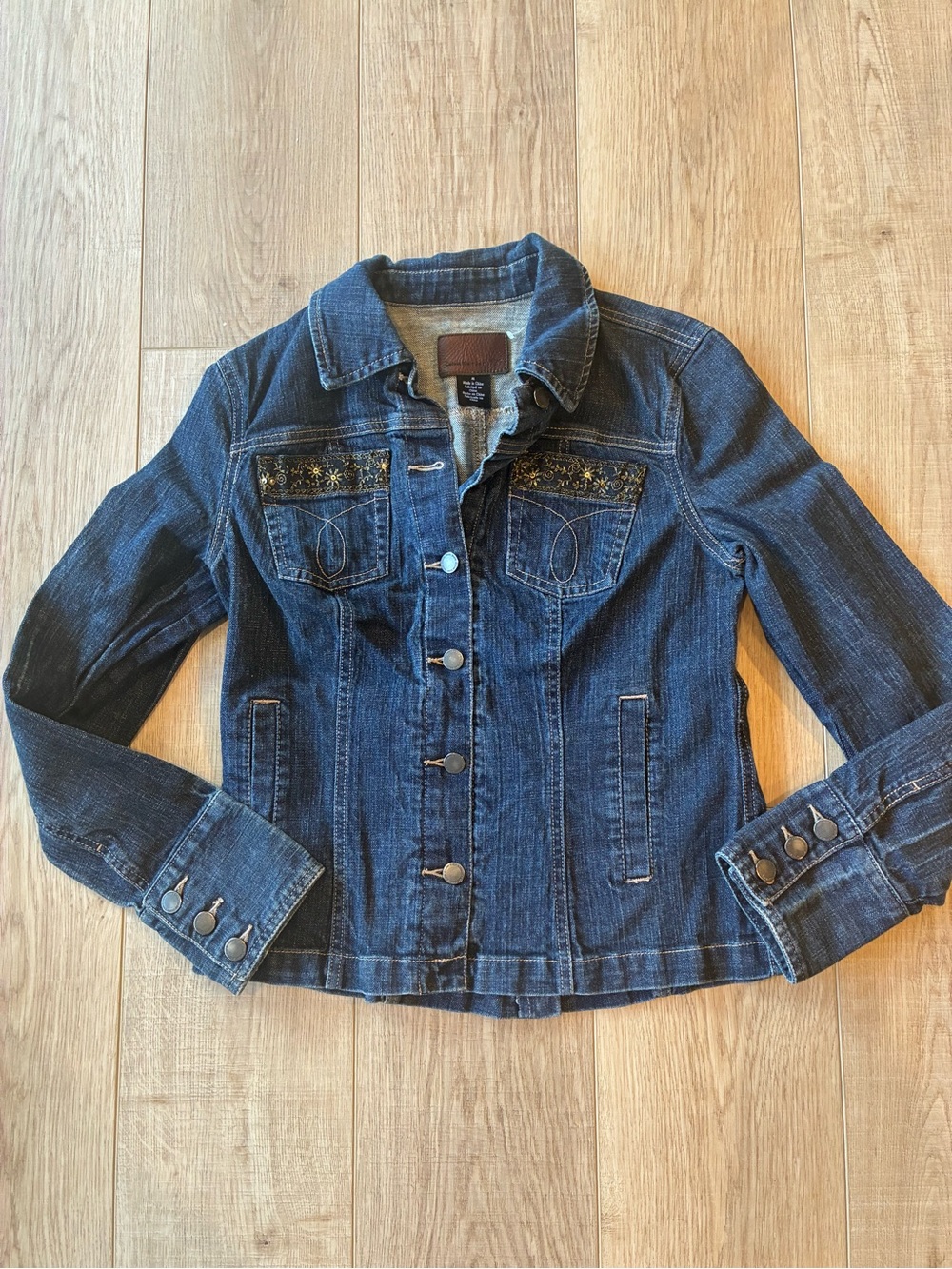 Calvin Klein Dark Blue Denim Jacket with Embellished bling Pockets tailored med